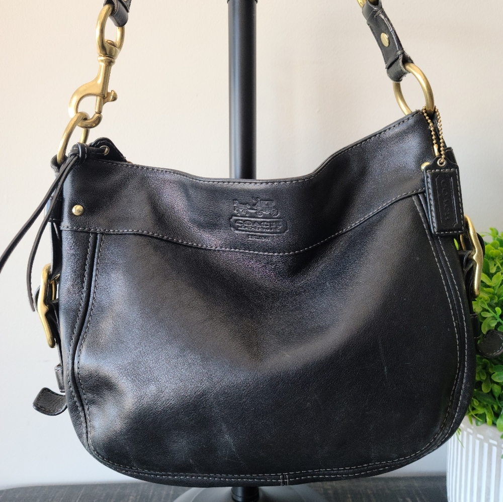 Coach Vintage Large Black Leather Zoe Shoulder Hobo Bag #12671
